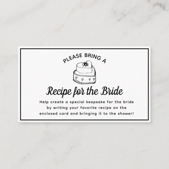 Bridal Shower Recipe Request Card Black & White (Front)