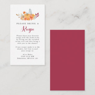 Bridal Shower Recipe Request Card Fall Pumpkin