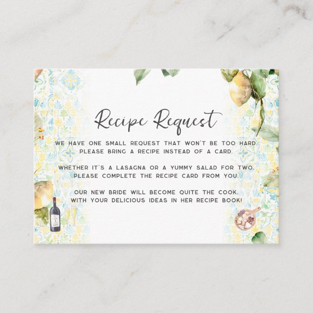 Bridal Shower Recipe Request Enclosure Card (Front)
