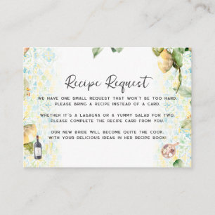 Bridal Shower Recipe Request Enclosure Card