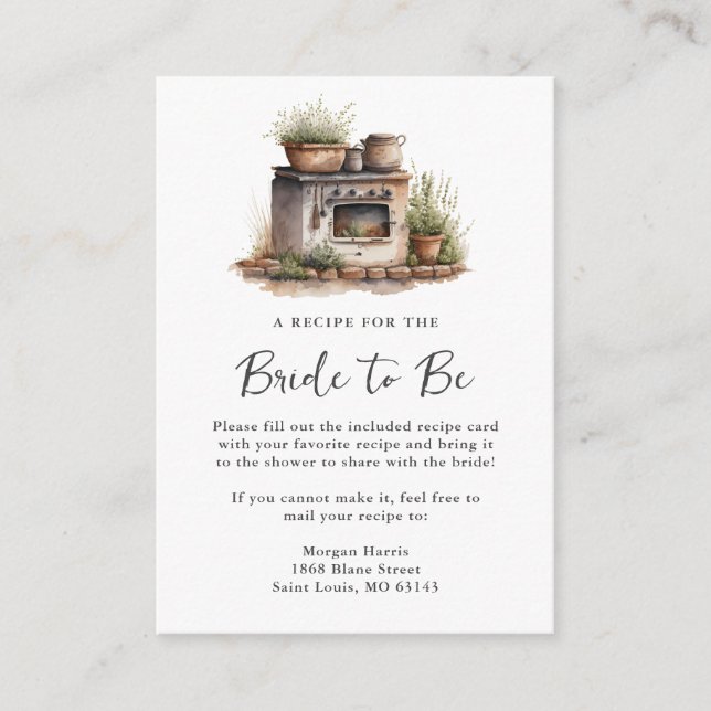 Bridal Shower Recipe Request Enclosure Card (Front)