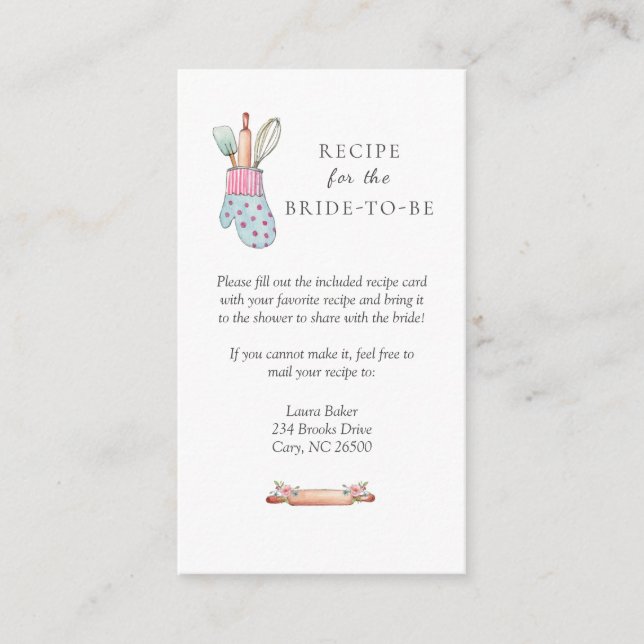 Bridal Shower recipe request  Enclosure Card (Front)