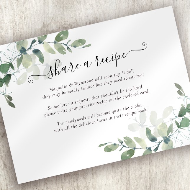 Bridal Shower Recipe Request | Eucalyptus  Enclosure Card (Creator Uploaded)