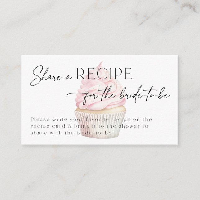 Bridal Shower Recipe Request Pink Cupcake Enclosure Card (Front)