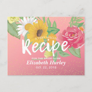 Bridal Shower Recipe Rose Flower Pink Gold Glitter Invitation Postcard