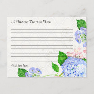 Bridal Shower Recipe Share Blue Hydrangea Floral Postcard
