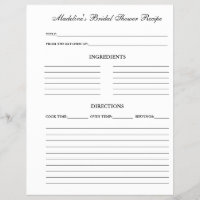 Bridal Shower Recipe Sheet for Binders