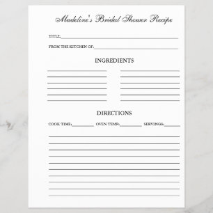 Bridal Shower Recipe Sheet for Binders