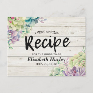 Bridal Shower Recipe Succulent Plants Rustic Wood Invitation Postcard