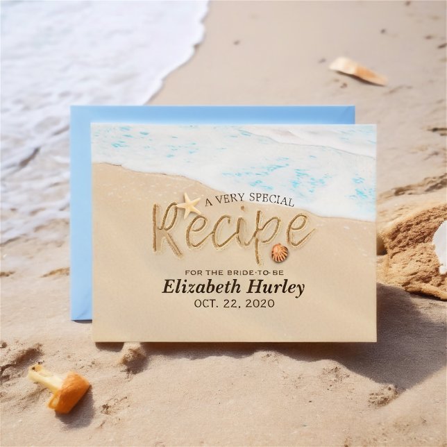 Bridal Shower Recipe Summer Sandy Beach Starfish Invitation Postcard (Creator Uploaded)