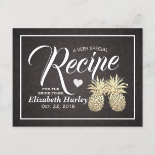 Bridal Shower Recipe Vintage Gold Pineapple Couple Invitation Postcard