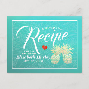 Bridal Shower Recipe Vintage Gold Pineapple Couple Invitation Postcard