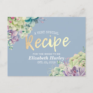 Bridal Shower Recipe Watercolor Succulent Plants Invitation Postcard