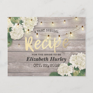 Bridal Shower Recipe Wood Floral String Lights Invitation Postcard