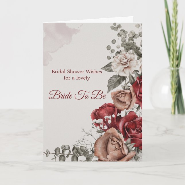 Bridal Shower Red Bronze Roses Floral  Card (Front)