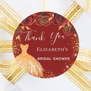 Bridal Shower red gold dress Thank You Classic Round Sticker