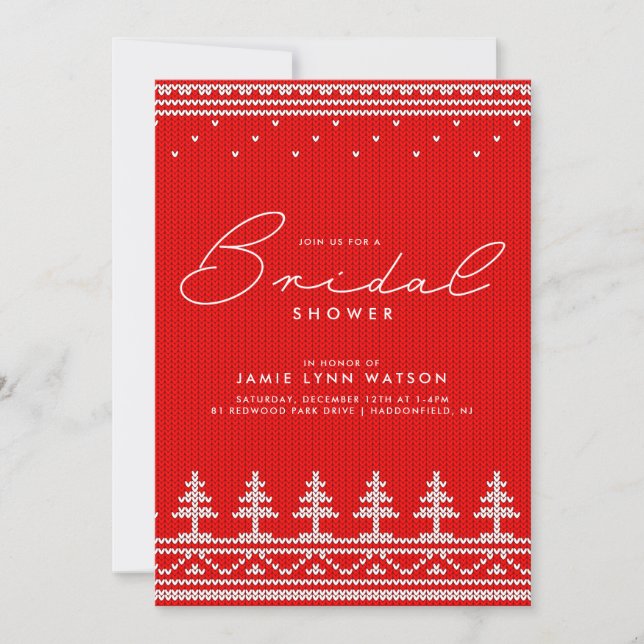 BRIDAL SHOWER | Red Knit Christmas Tree Sweater Invitation (Front)