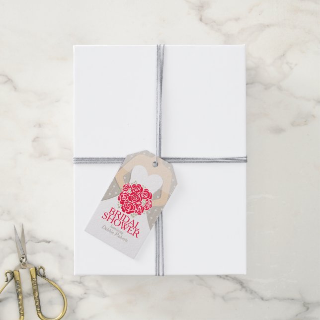 Bridal shower red rehearsal wedding gift tag (With Twine)