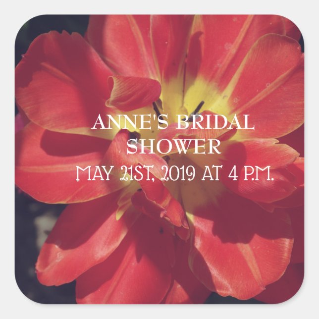 Bridal Shower red  Tulip  flower blossom Square Sticker (Front)