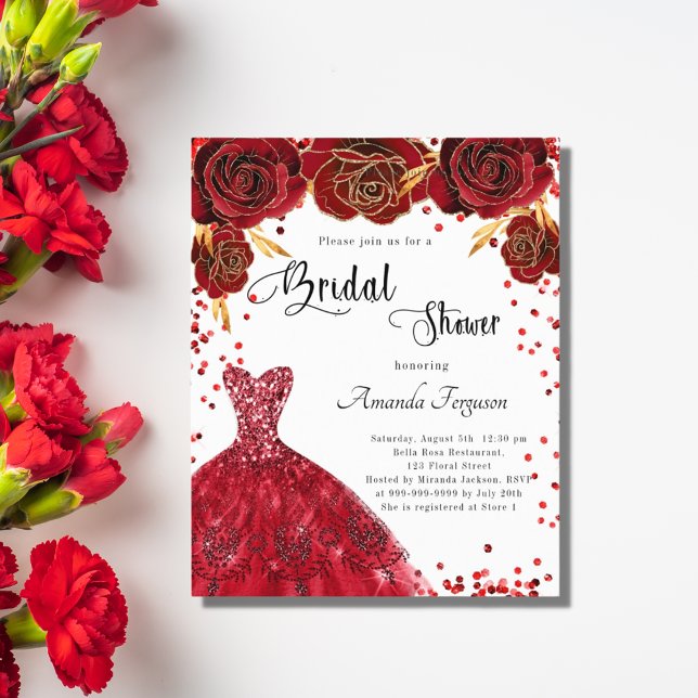 Bridal Shower red white dress budget invitation Flyer (Creator Uploaded)