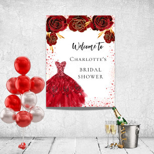 Bridal Shower red white dress flowers welcome Poster