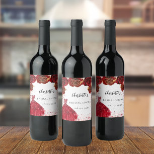 Bridal Shower red white dress flowers Wine Label