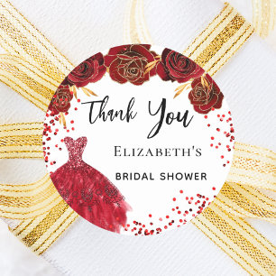 Bridal Shower red white dress Thank You Classic Round Sticker