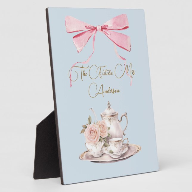 Bridal Shower Regency Tea Party Pink Ribbon Plaque (Side)
