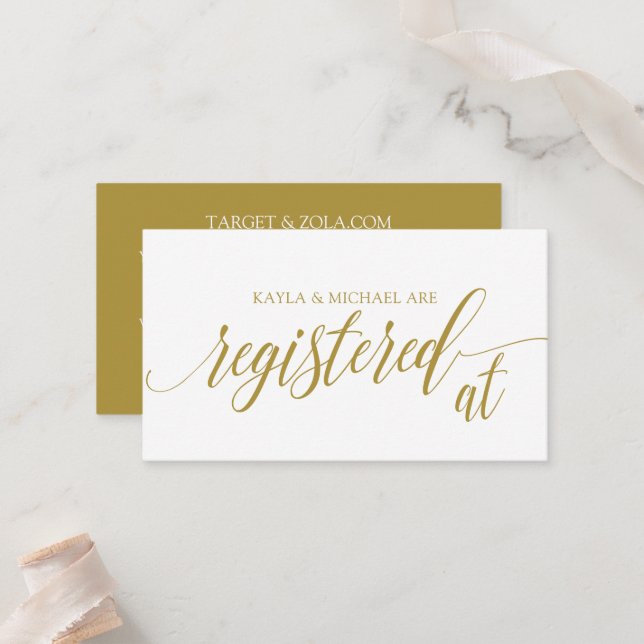 Bridal Shower Registry Cards Enclosures Gold (Front/Back In Situ)