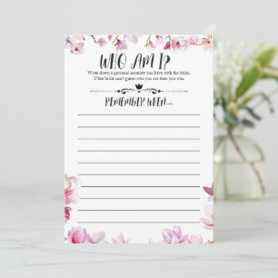 Bridal Shower Remember Me Game Invitation