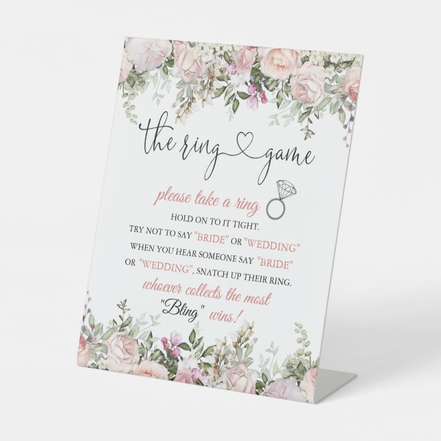 Bridal Shower Ring Game Instructions Pedestal Sign (Front)
