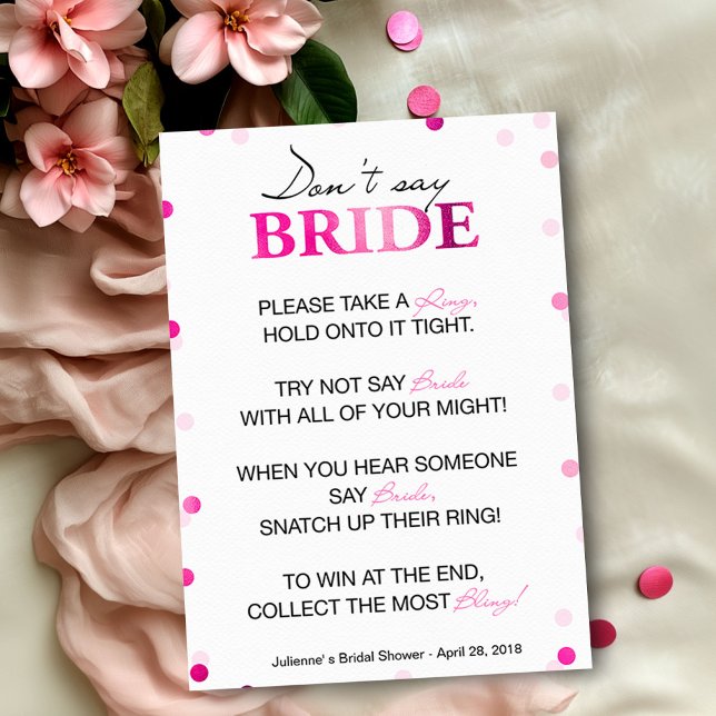 Bridal Shower Ring Game | Pink Magenta Confetti Invitation (Creator Uploaded)