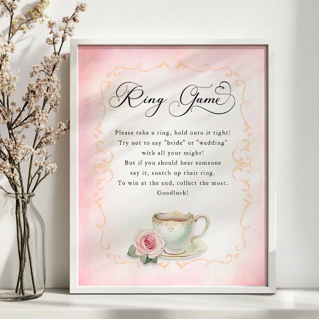 Bridal Shower Ring Game Sign – Tea Party Theme (Bridal Shower Ring Game)