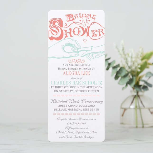 Bridal Shower Romantic Vintage Wedding Ring Invitation (Standing Front)