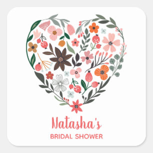 Bridal Shower   Romantic, Whimsical Flowers Heart Square Sticker