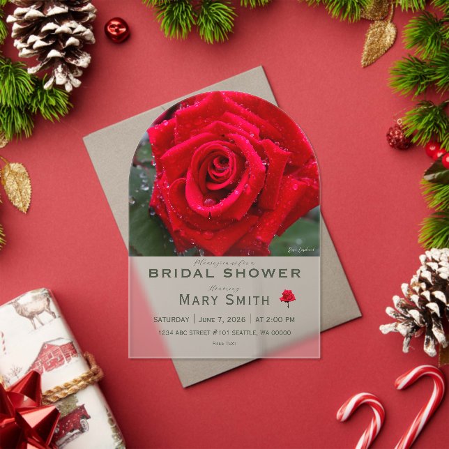 Bridal Shower (Rosa Kardinal) Acrylic Invitations (Insitu (Holiday))