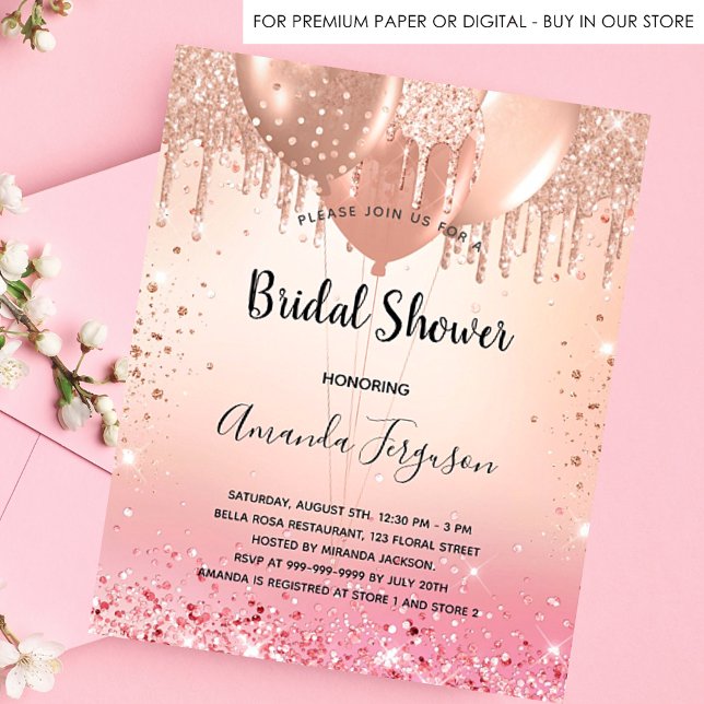 Bridal Shower rose blush glitter budget invitation Flyer (Creator Uploaded)