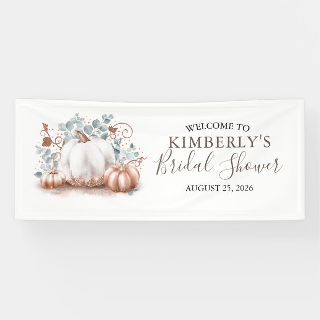 Bridal Shower Rose Gold and White Pumpkins Fall Banner (Horizontal)