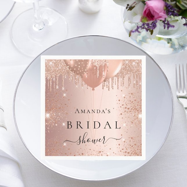 Bridal Shower rose gold balloons monogram Napkin (Creator Uploaded)