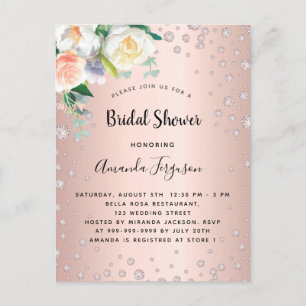 Bridal shower rose gold blush floral invitation postcard