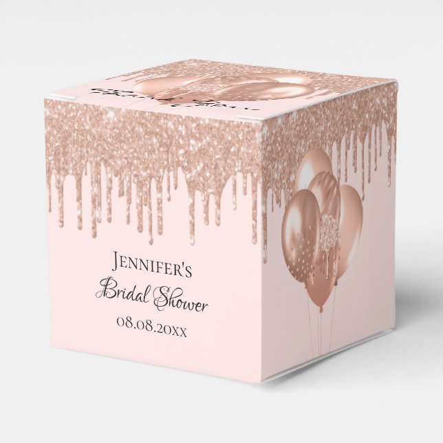  Bridal Shower rose gold blush glitter balloons Favour Box (Front Side)