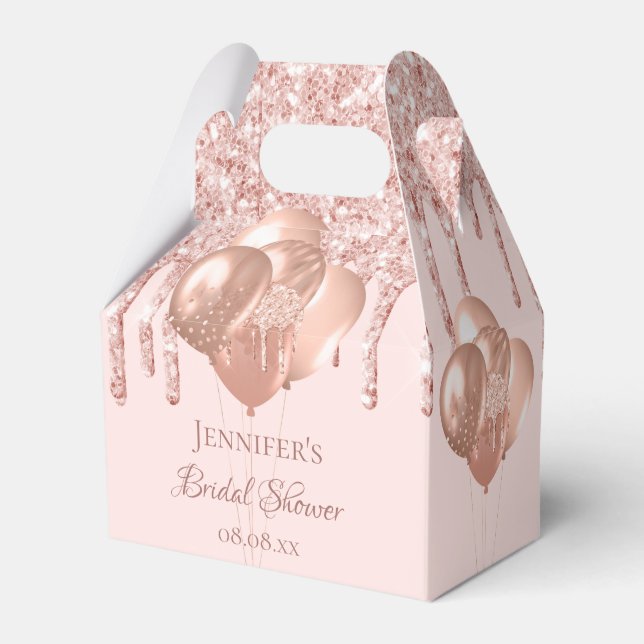 Bridal Shower rose gold blush glitter balloons Favour Box (Front Side)