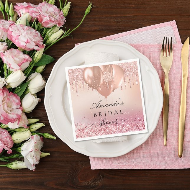 Bridal shower rose gold blush glitter name napkin (Creator Uploaded)