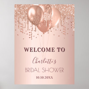 Bridal Shower rose gold blush glitter welcome Poster