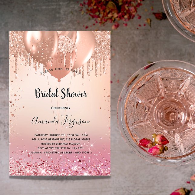 Bridal Shower rose gold blush pink balloons Invitation (Creator Uploaded)