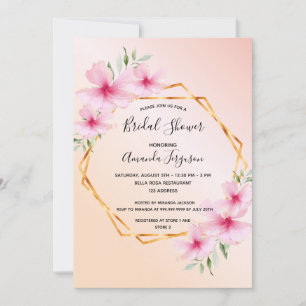 Bridal shower rose gold blush pink floral geo invitation