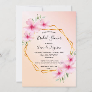 Bridal shower rose gold blush pink floral geo invitation