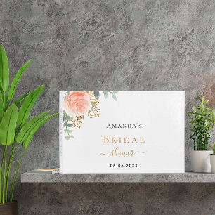 Bridal Shower rose gold blush pink florals name Guest Book