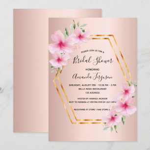 Bridal shower Rose gold blush pink flowers geo Invitation