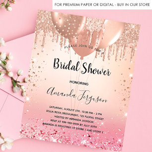 Bridal Shower rose gold blush pink glitter Invitation Postcard